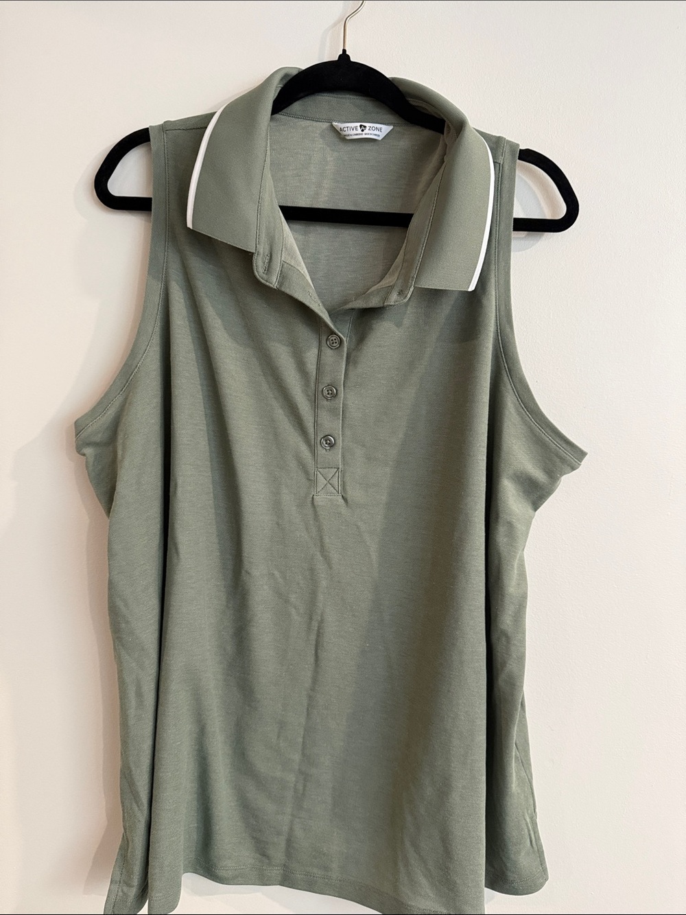 Active USA Sleeveless Polo Tank - Sage with White Trim